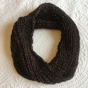 Brown Loop Scarf with gold stitching